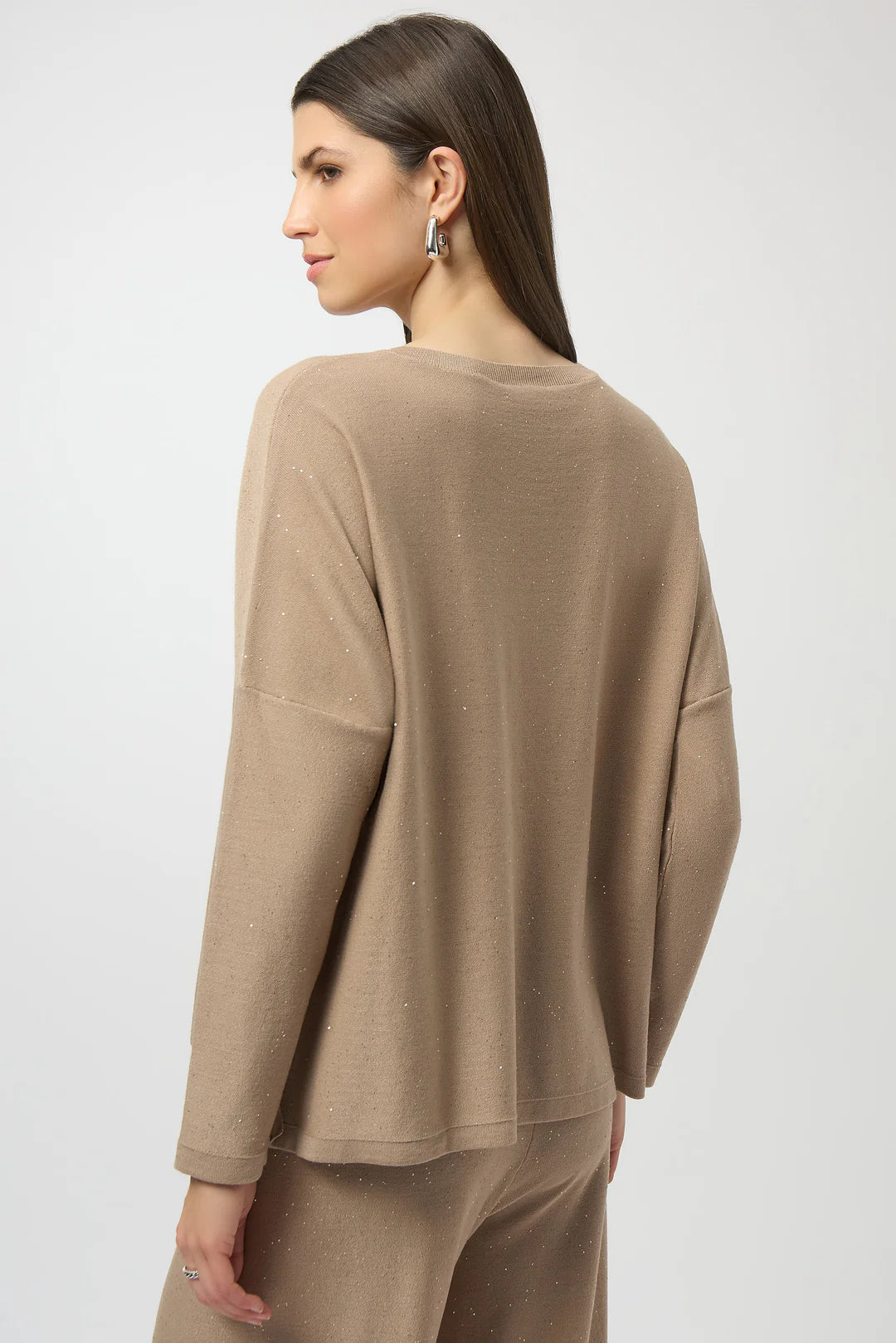 Joseph Ribkoff Sequined Sweater Knit Boxy Top Style 244921 Fawn 3