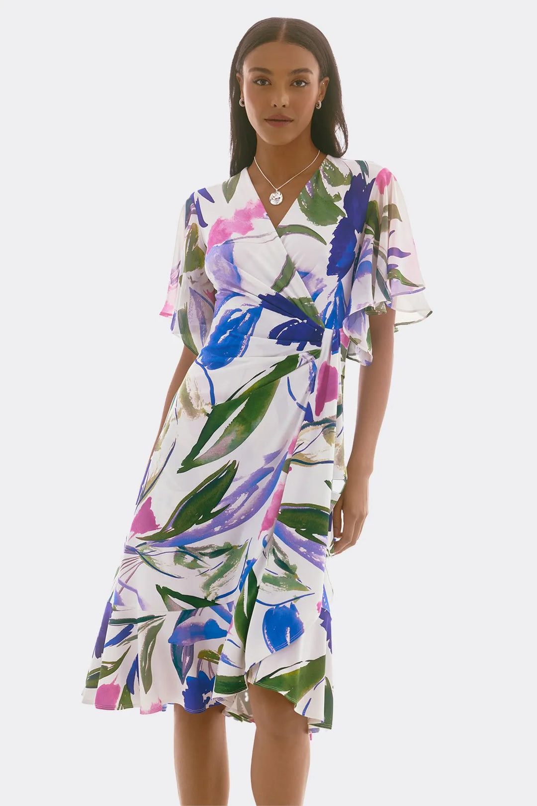Silky Knit And Chiffon Floral Wrap Dress Style 251707 Village Vogue Silky Knit And Chiffon Floral Wrap Dress Style 251707 Village Vogue