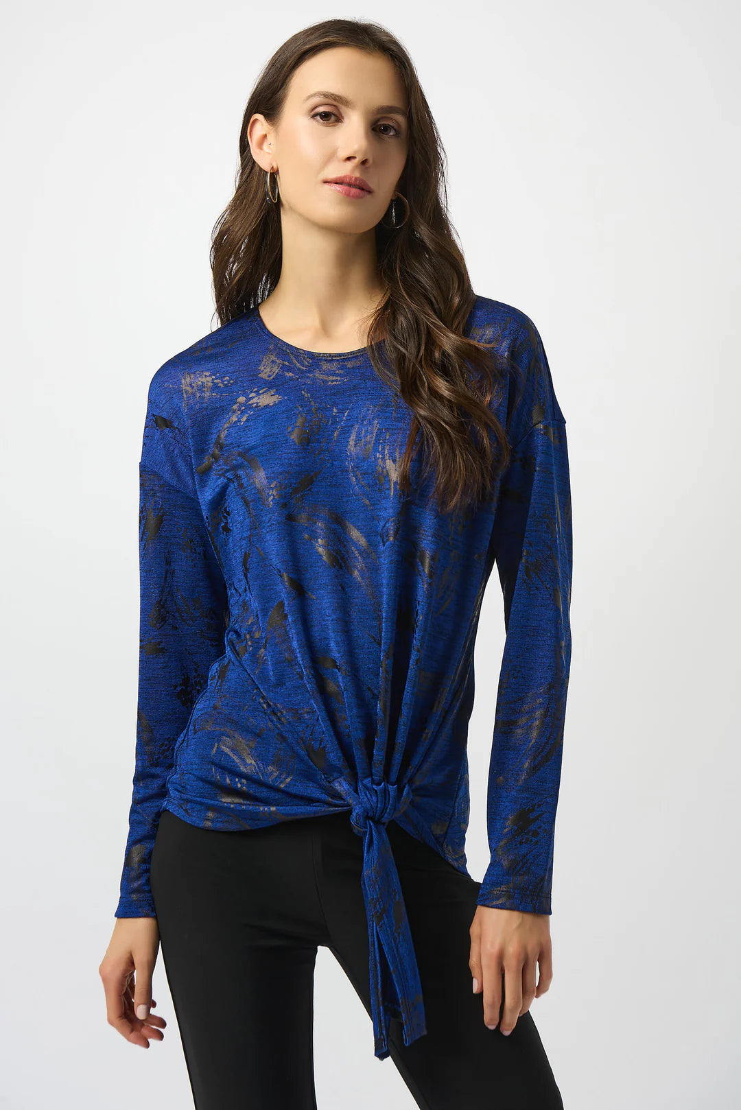 Joseph Ribkoff Royal Sapphire/Black Abstract Print Straight Top Style 253120 1