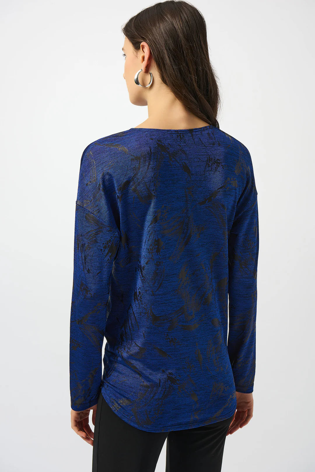 Joseph Ribkoff Royal Sapphire/Black Abstract Print Straight Top Style 253120 4