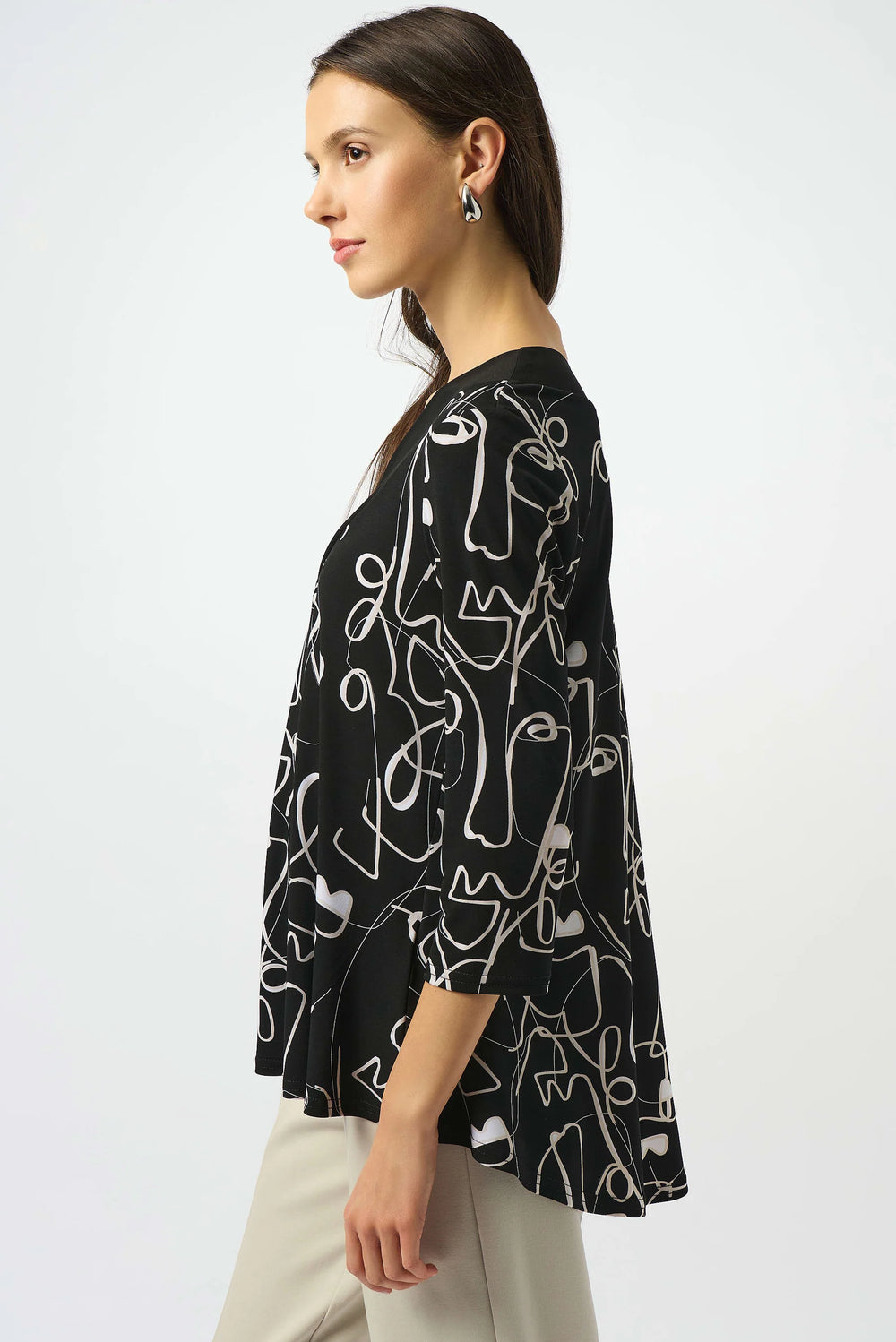 Joseph Ribkoff Silky Knit Face Print Flared Top Style 253138 2