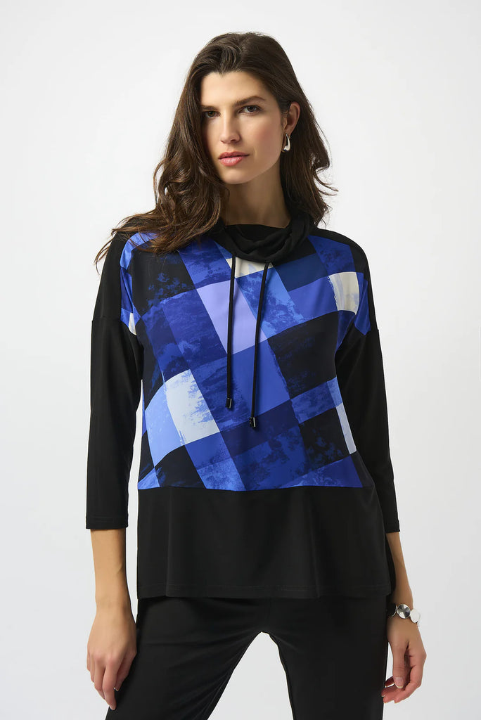 yappiブラック38 Joseph Ribkoff Black/Blue Plaid Print Boxy Tunic Style 253265