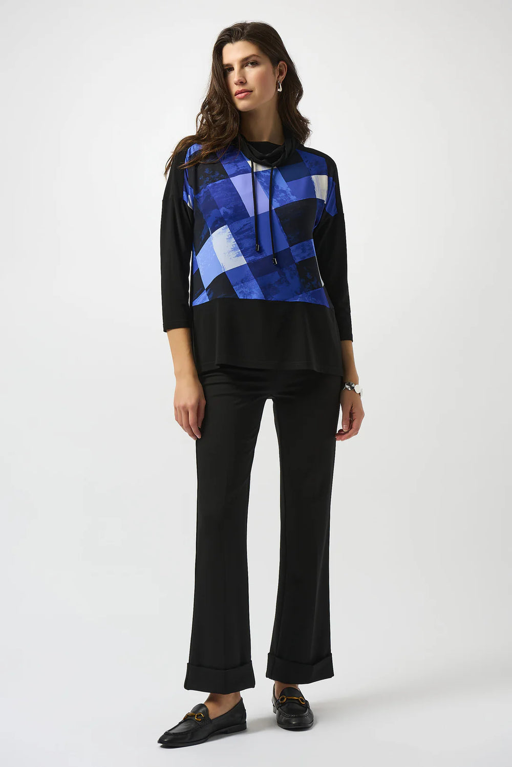 Joseph Ribkoff Black/Blue Plaid Print Boxy Tunic Style 253265 2
