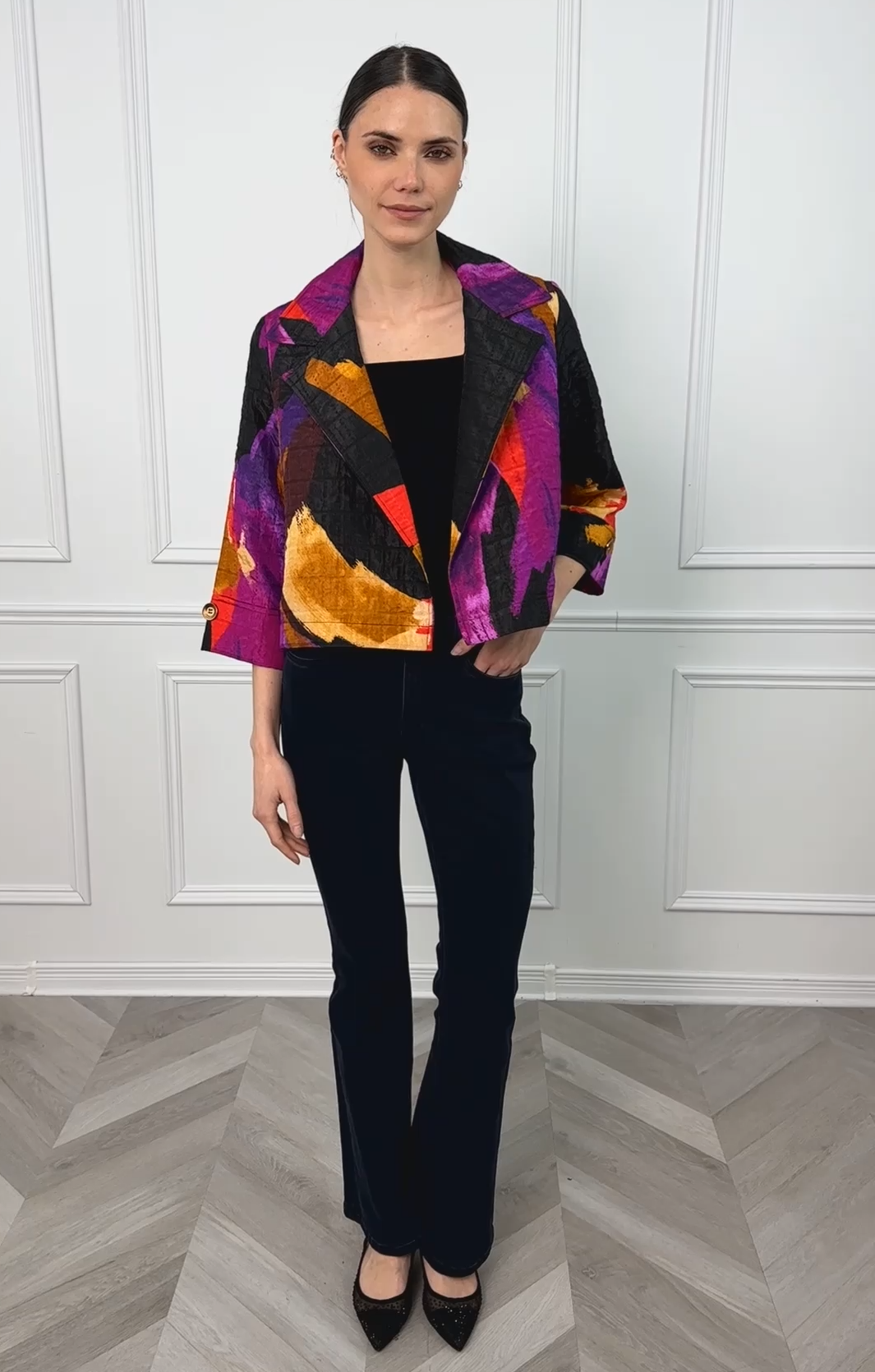 Black/Multi Textured Jacquard Abstract Print Boxy Blazer 1