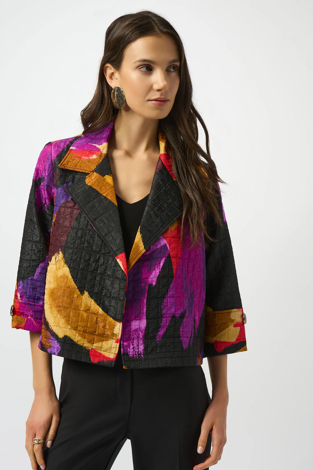 Black/Multi Textured Jacquard Abstract Print Boxy Blazer 2