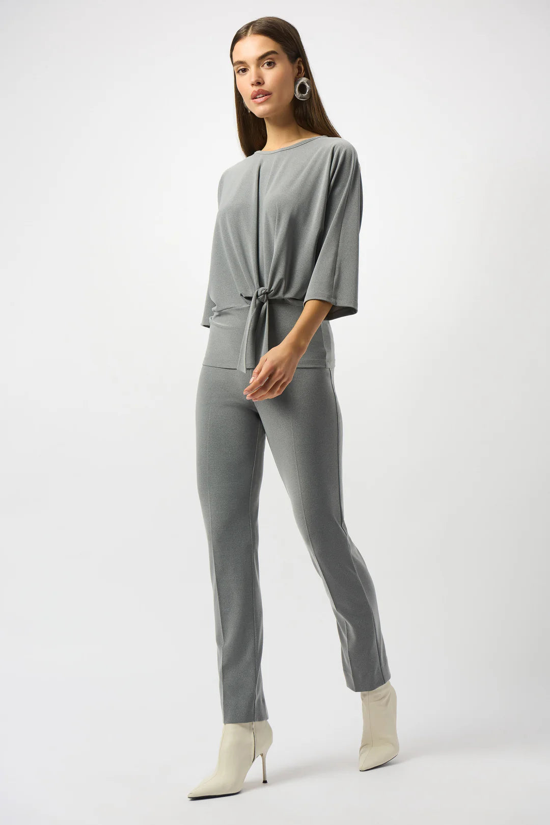 Joseph Ribkoff Grey Melange Silky Knit Straight Leg Pull-On Pants Style 253295   3