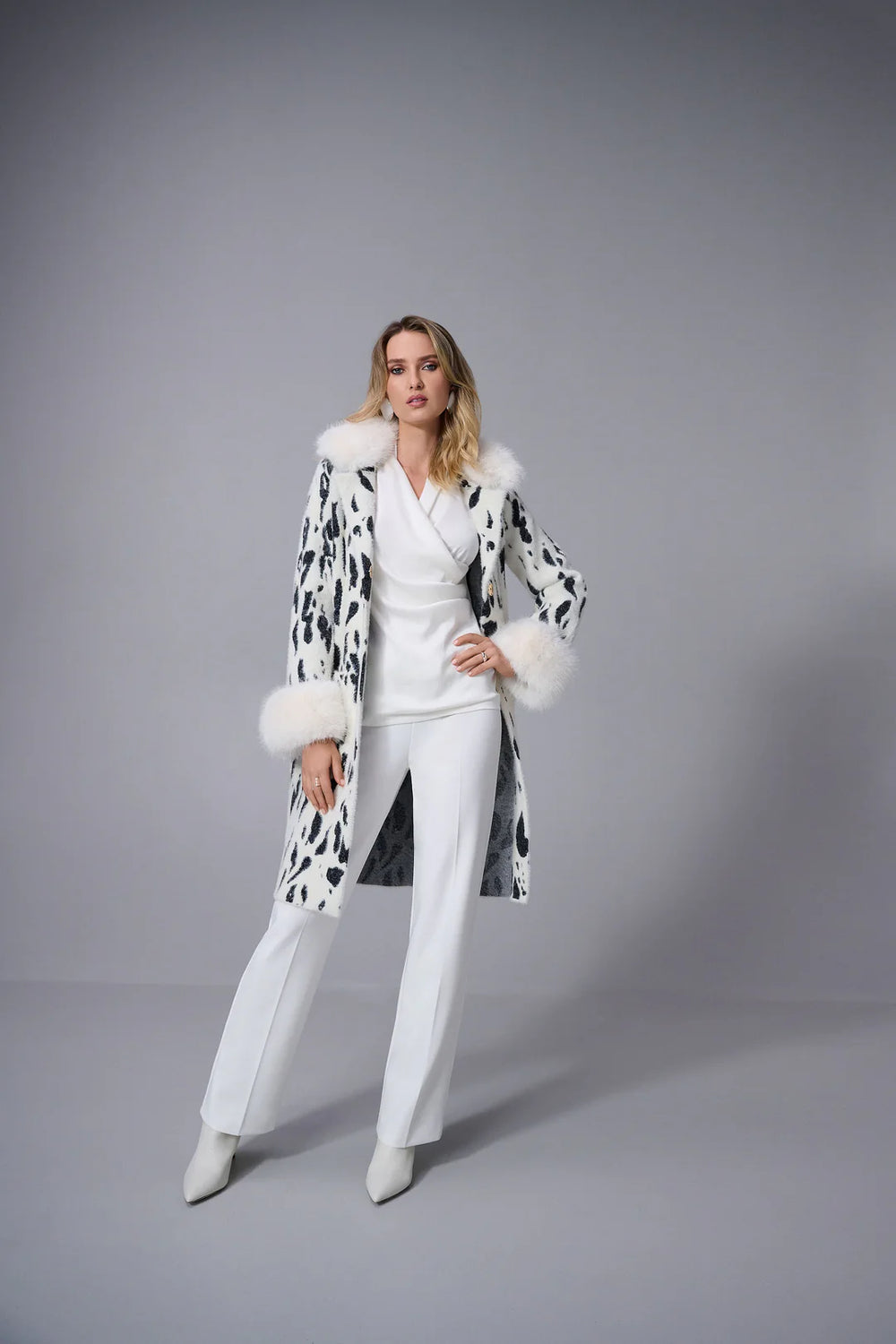 Joseph Ribkoff Animal Print Coat with Faux Fur Trim Style 253904 1