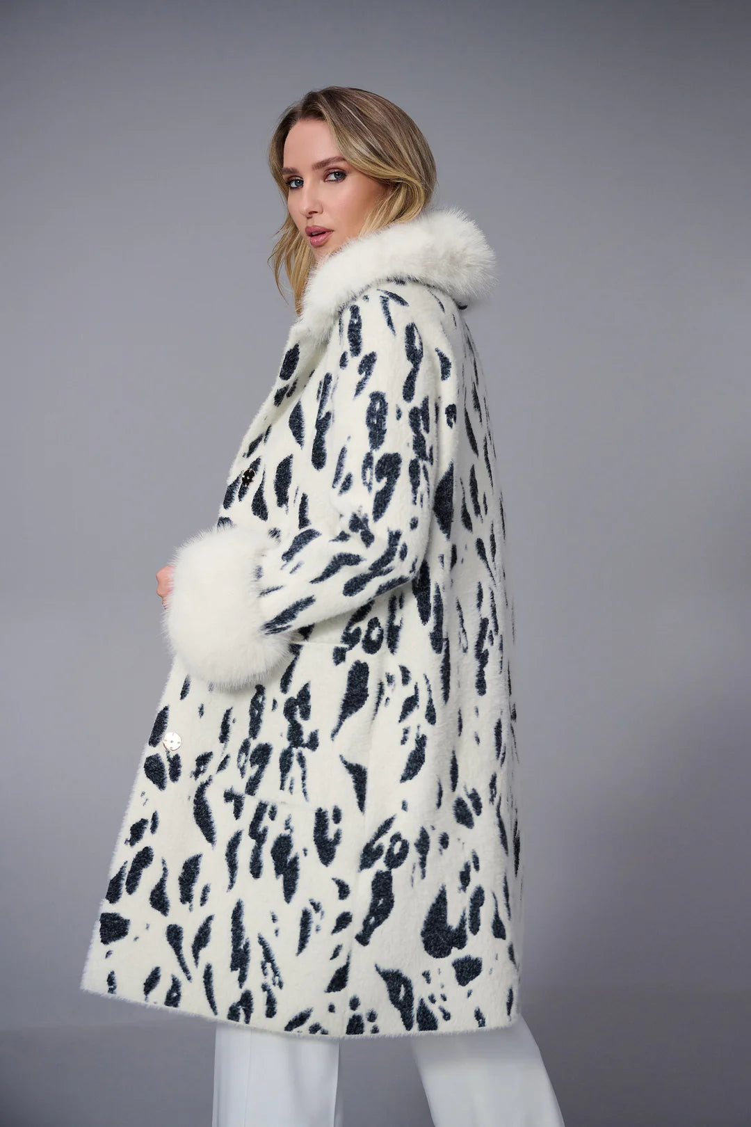 Joseph Ribkoff Animal Print Coat with Faux Fur Trim Style 253904 3