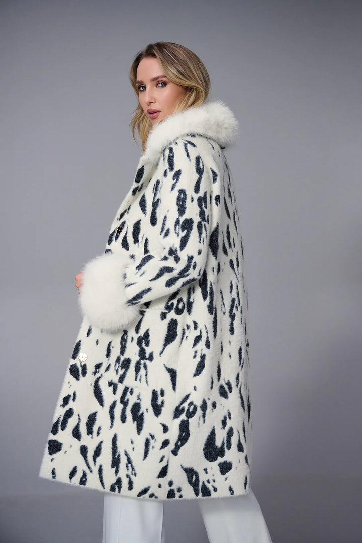Joseph Ribkoff Animal Print Coat with Faux Fur Trim Style 253904 3