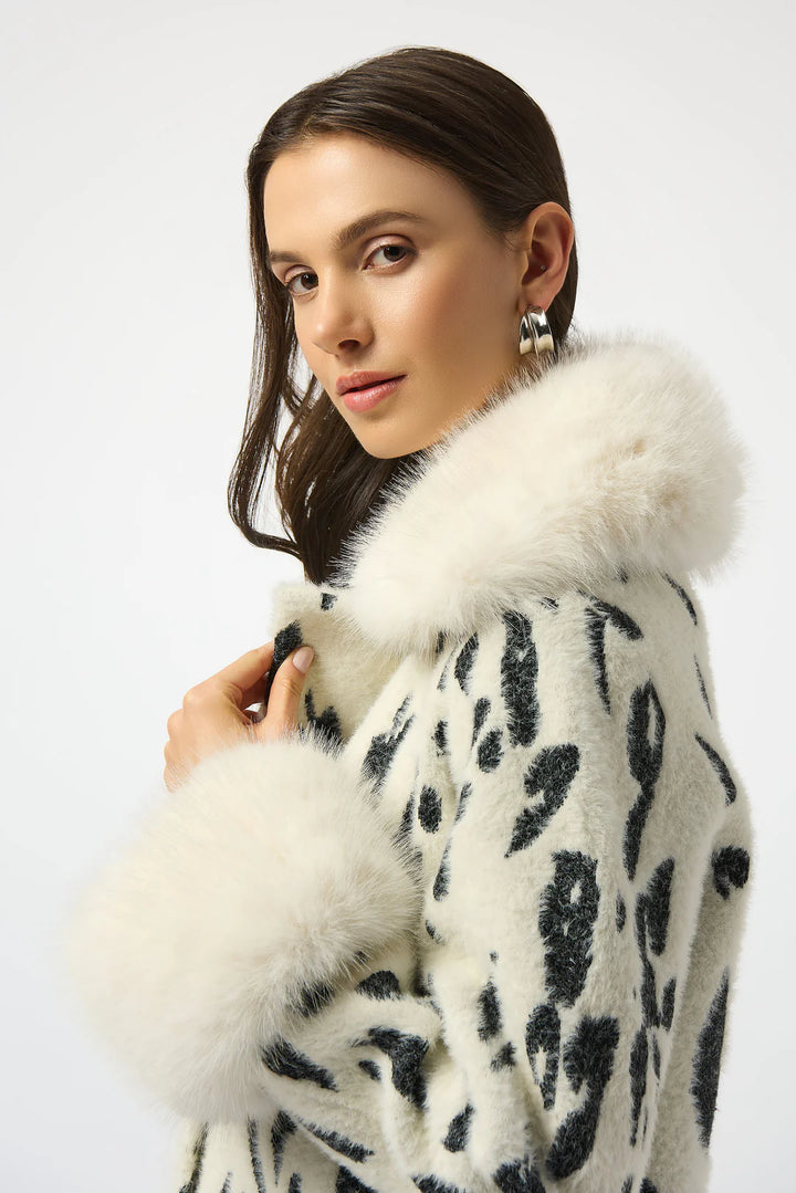 Joseph Ribkoff Animal Print Coat with Faux Fur Trim Style 253904 4