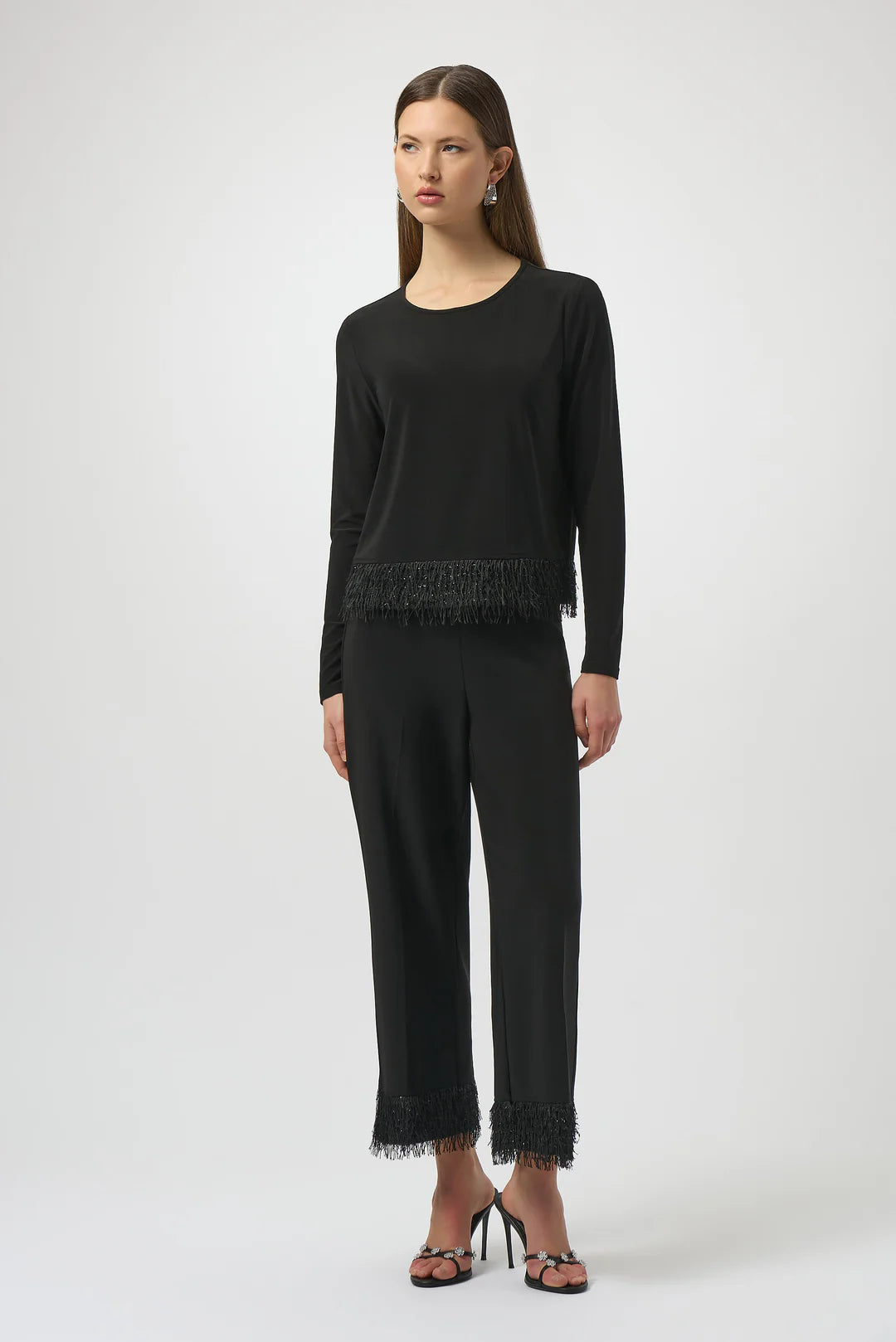 Joseph Ribkoff Black Top with Novelty Fringe Hem Style 254148 4