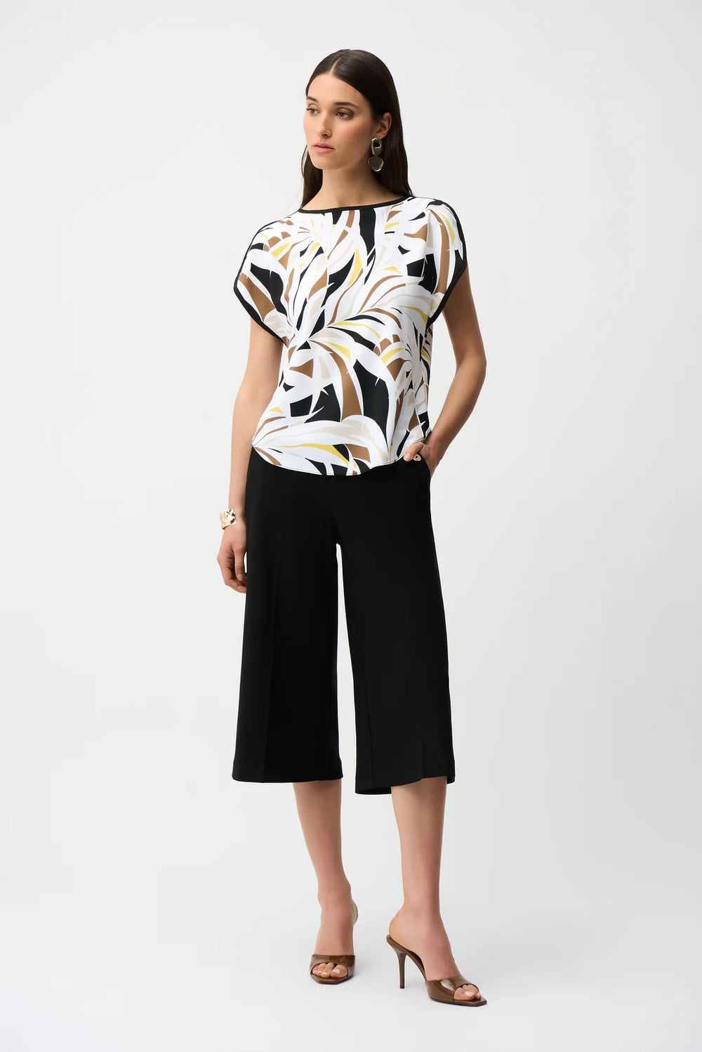 Joseph Ribkoff Recycled Woven Tropîcal Print Boxy Top Style 261162 2