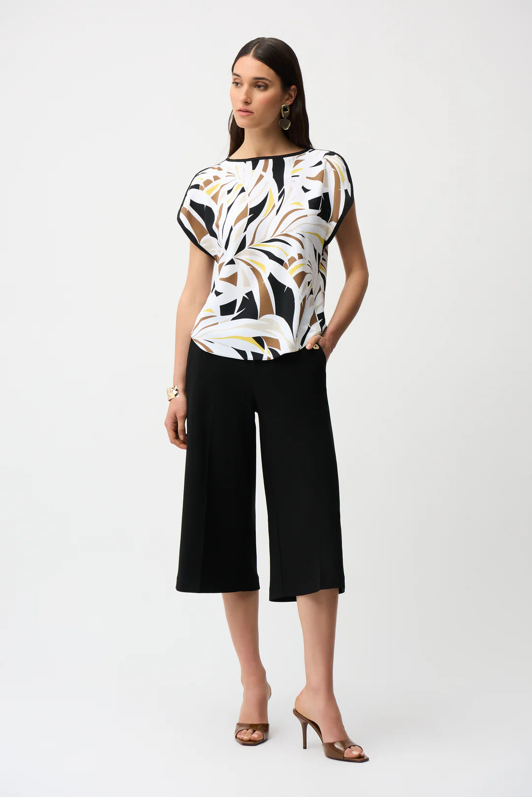 Joseph Ribkoff Recycled Woven Tropîcal Print Boxy Top Style 261162 2