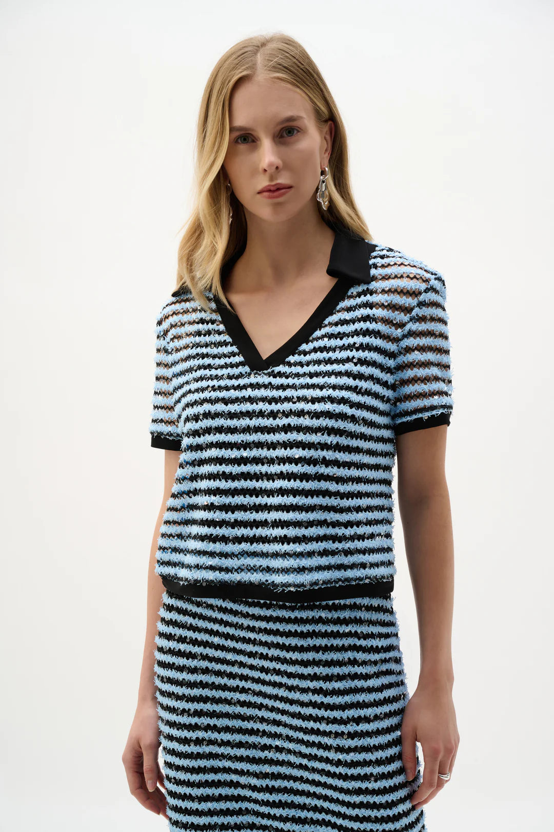 Joseph Ribkoff Stripe Boxy Top With Polo Collar Style 262147 1