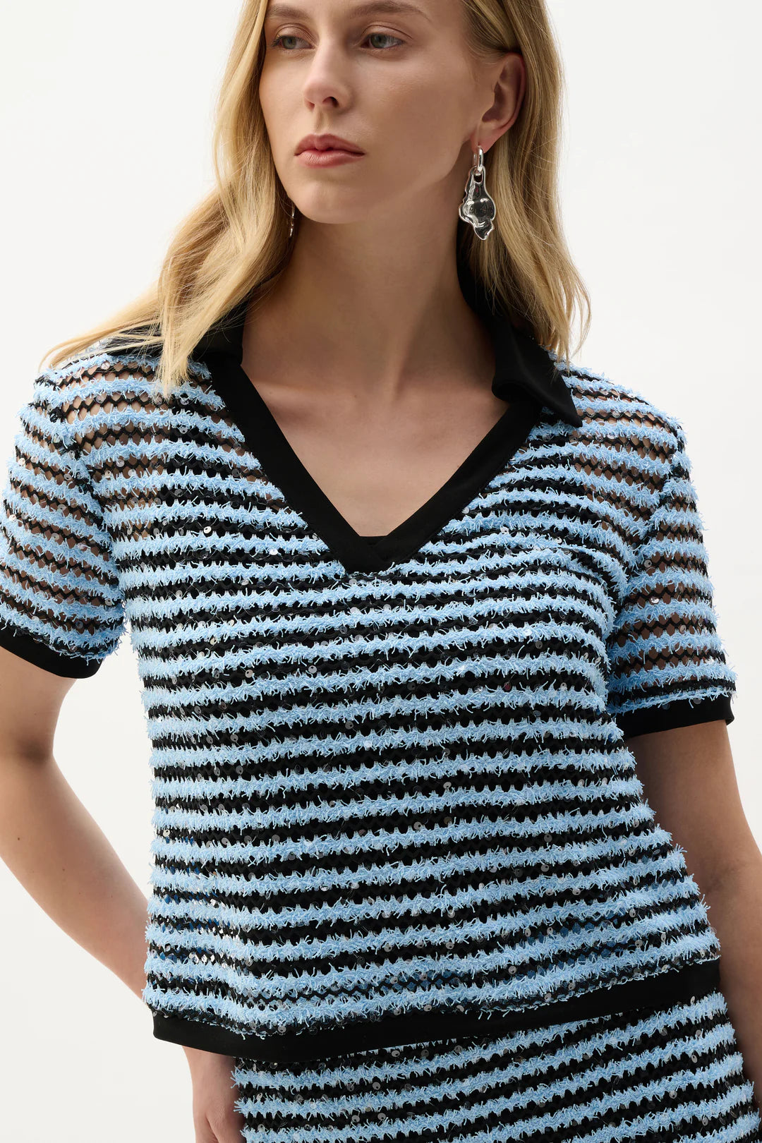 Joseph Ribkoff Stripe Boxy Top With Polo Collar Style 262147 3