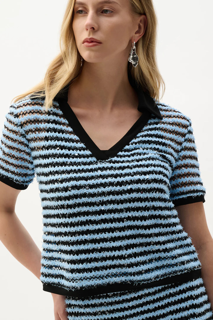 Joseph Ribkoff Stripe Boxy Top With Polo Collar Style 262147 3