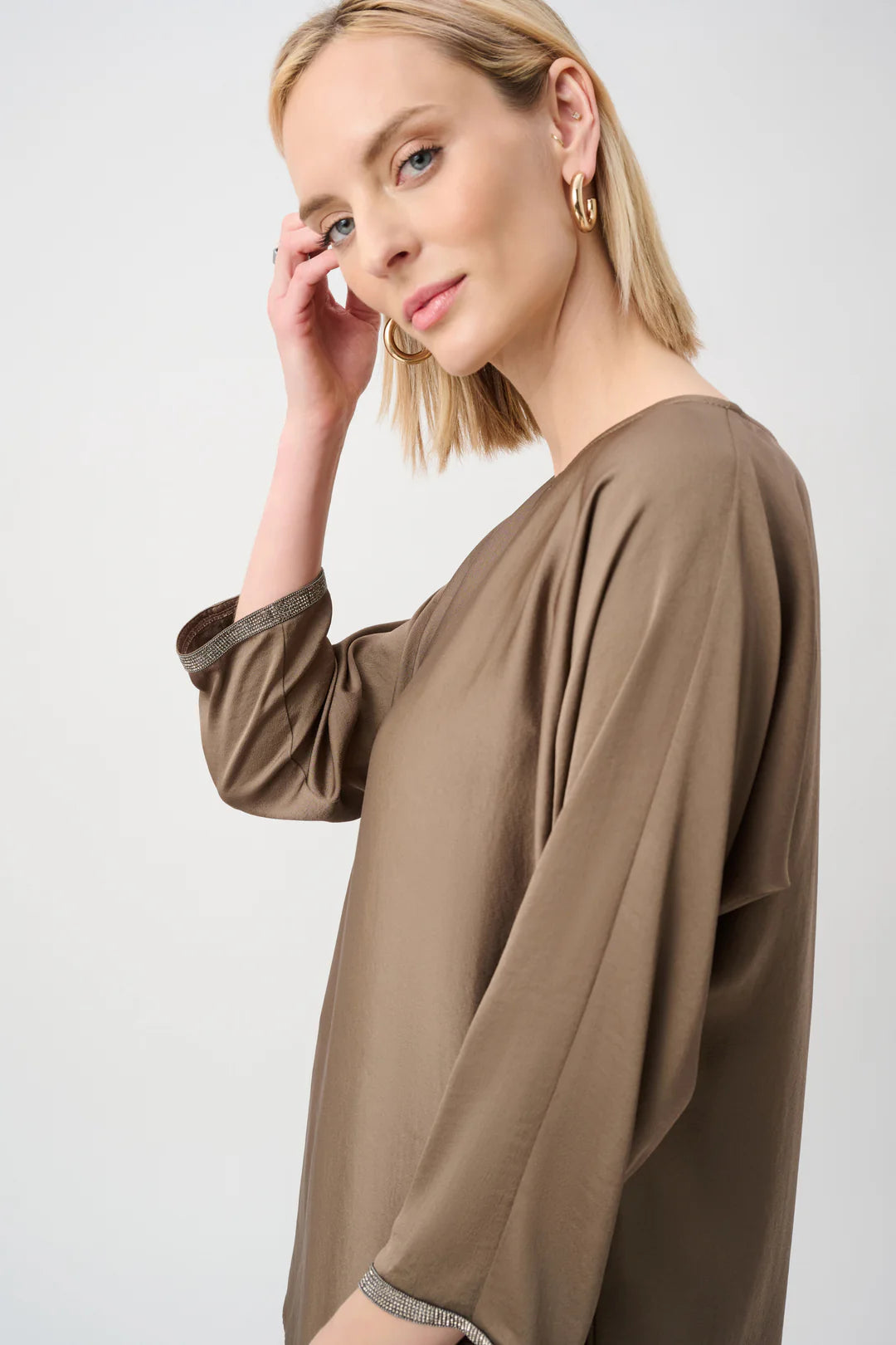 Joseph Ribkoff 3/4 Dolman Sleeve Boat-Neck Tunic Style 263069 Mink 3