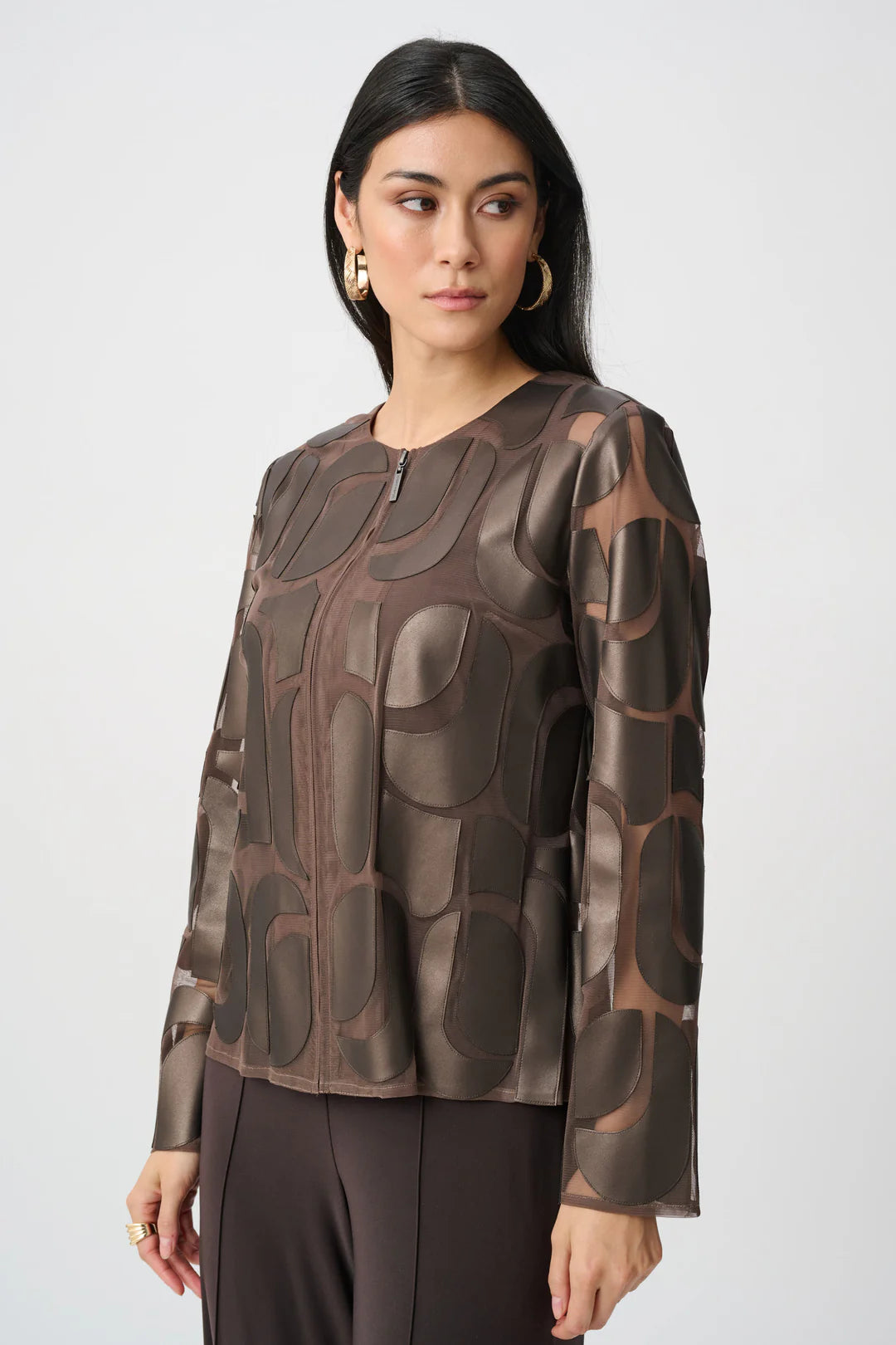 Joseph Ribkoff Leatherette and Mesh Embroidered Jacket Style 263964 1
