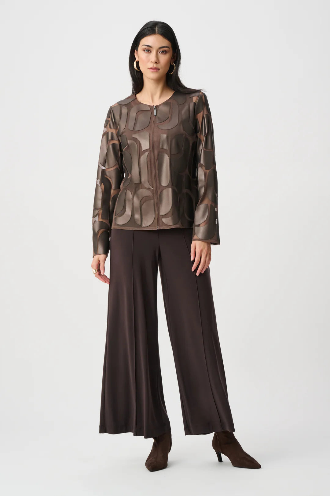 Joseph Ribkoff Leatherette and Mesh Embroidered Jacket Style 263964 2