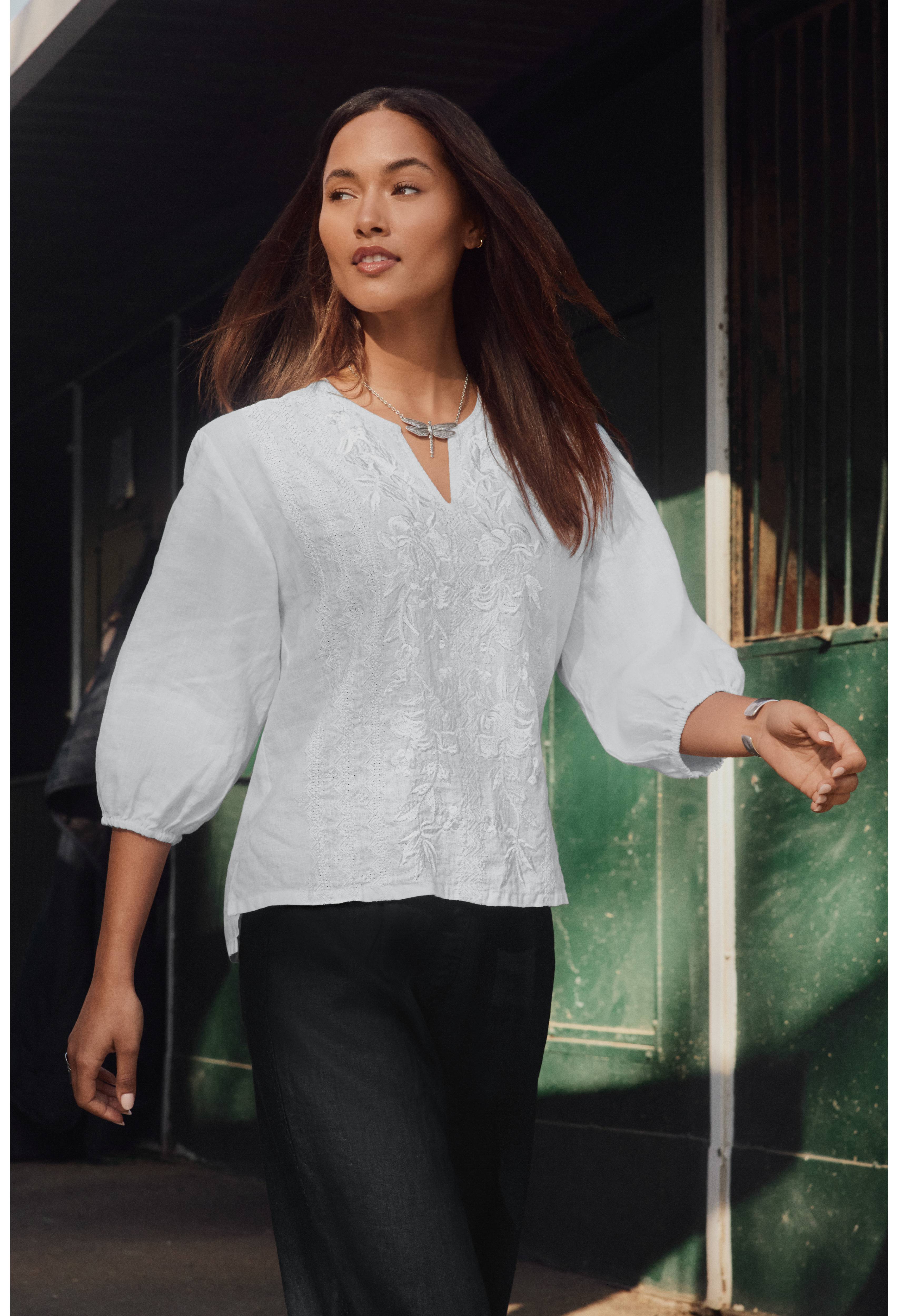 Johnny Was Split Neck Linen Blouse – Village Vogue