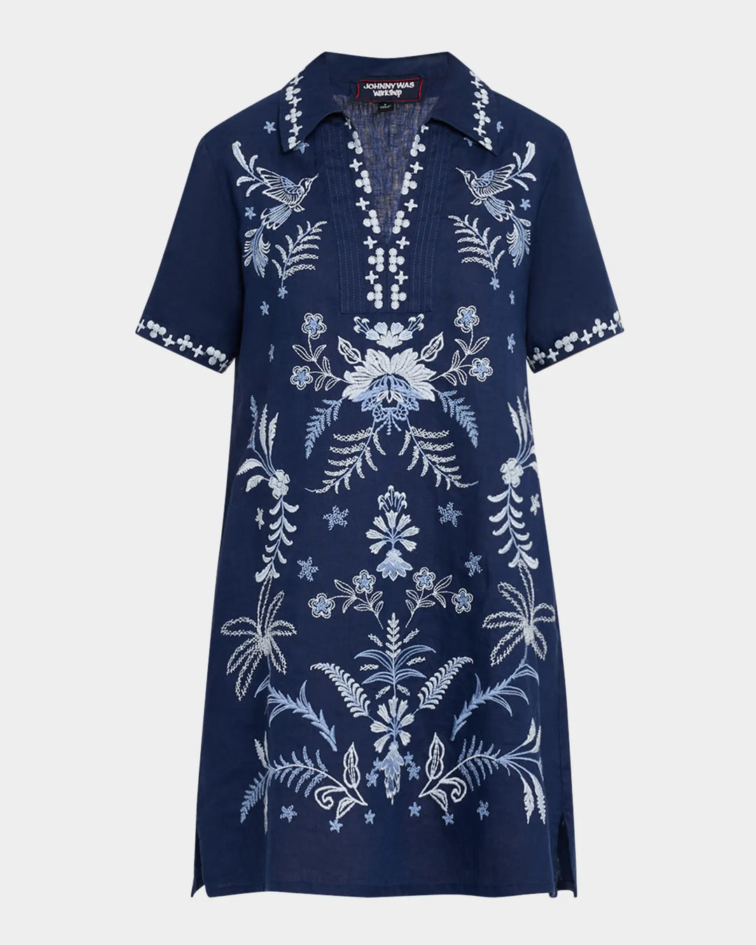 Johnny Was  Linen Henley Collared Dress - Winona Blue Night 5