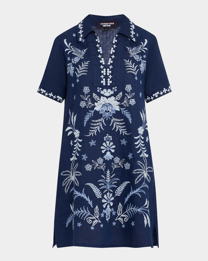 Johnny Was  Linen Henley Collared Dress - Winona Blue Night 5