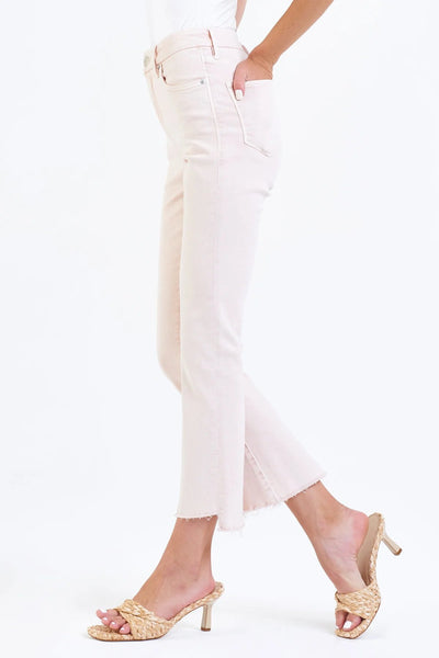 Jeanne Super High Rise Cropped Flare Jeans Heavenly Pink Side.