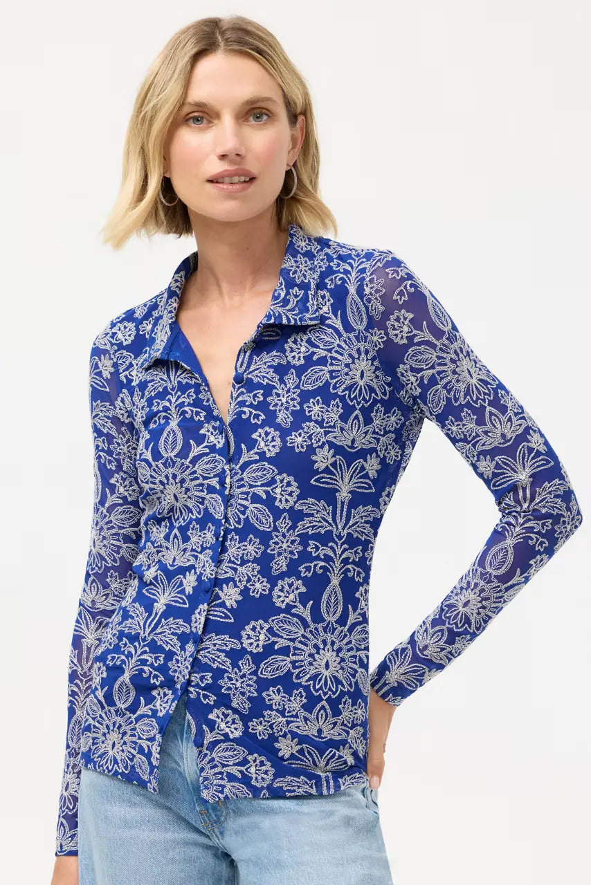 Johnny Was Maricel Mesh Button Down Shirt 1