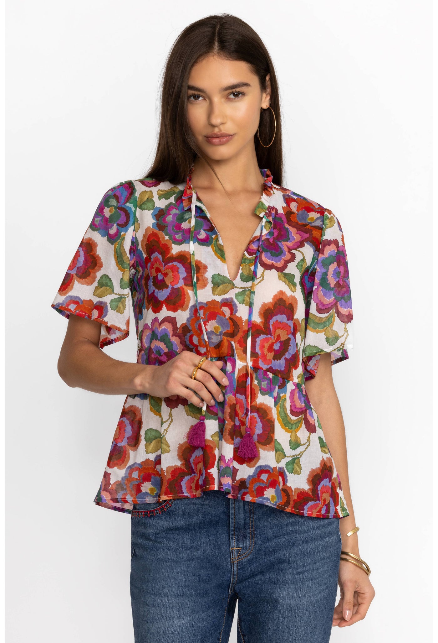 Johnny Was Calanthe High Low Empire Waist Top Front