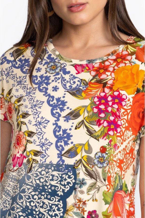 Tango Relaxed Dolman Sleeve Tunic - Floral Print - Tunic - Close-up Neck Detail.