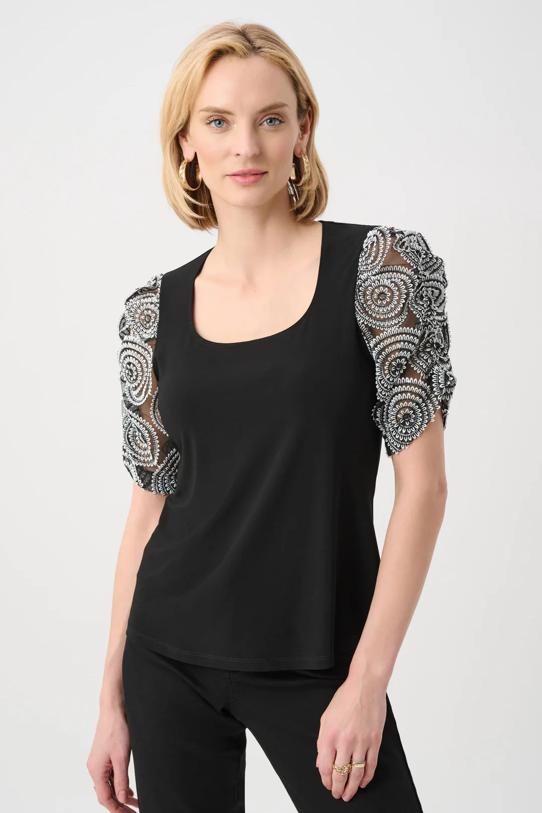 Joseph Ribkoff Silky Knit Novelty Sleeve Top Style 263028 1