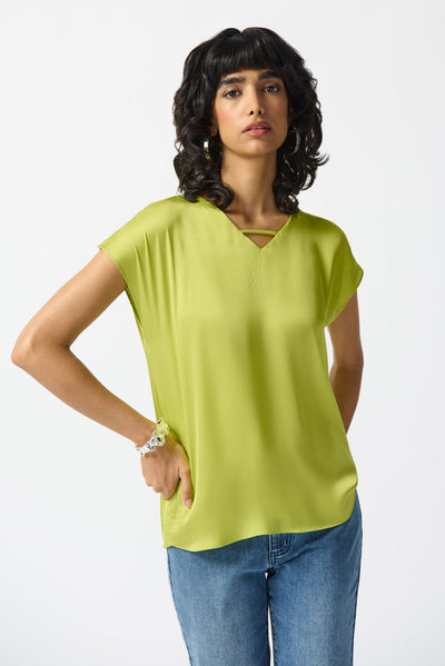 Short Sleeve Satin Top Key Lime Style 242123 front