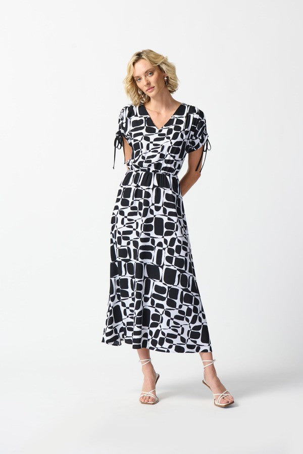 Joseph Ribkoff Shirred Sleeve Midi Dress Style 242100 Joseph Ribkoff Shirred Sleeve Midi Dress Style 242100