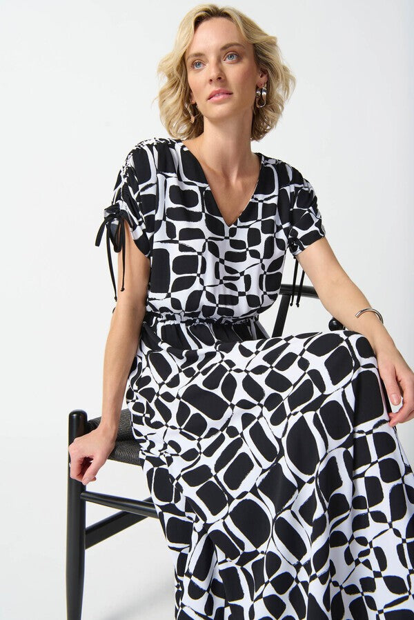 Joseph Ribkoff Shirred Sleeve Midi Dress Style 242100 Pose