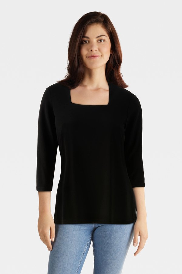Square Neck Top Style 233185 Black front.