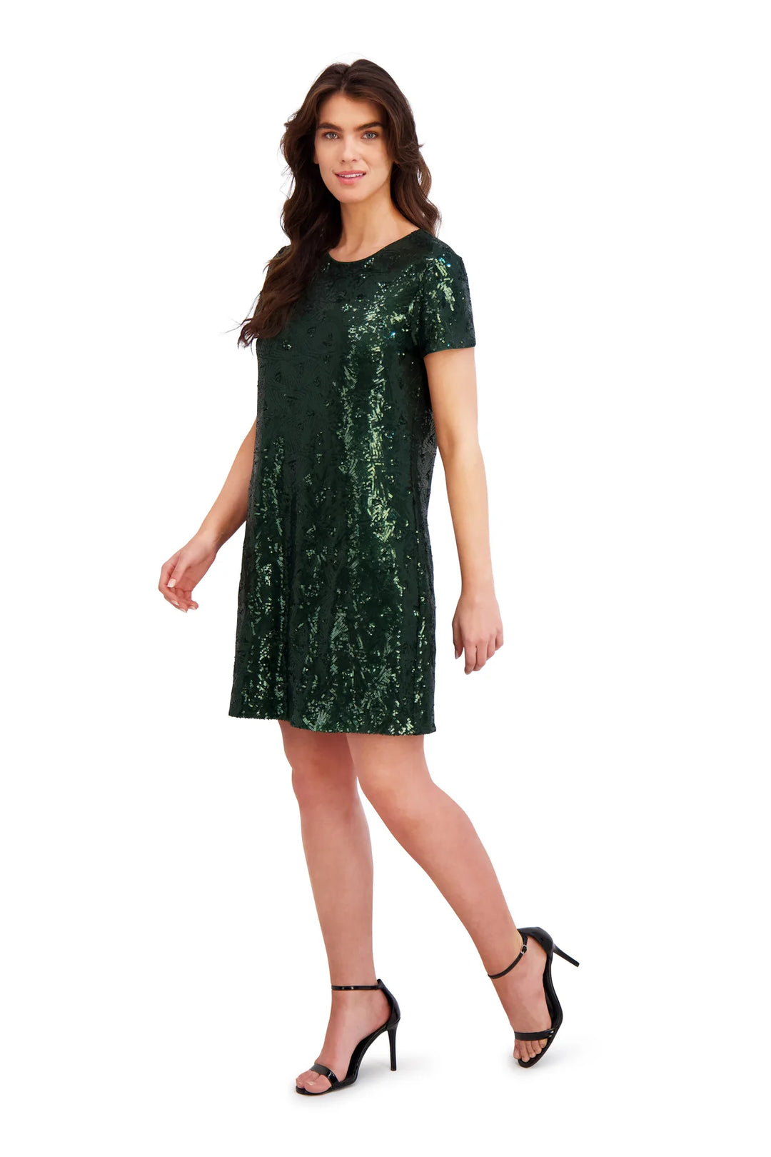 London Times Amada T-Shirt Dress in Geo Sequin 1