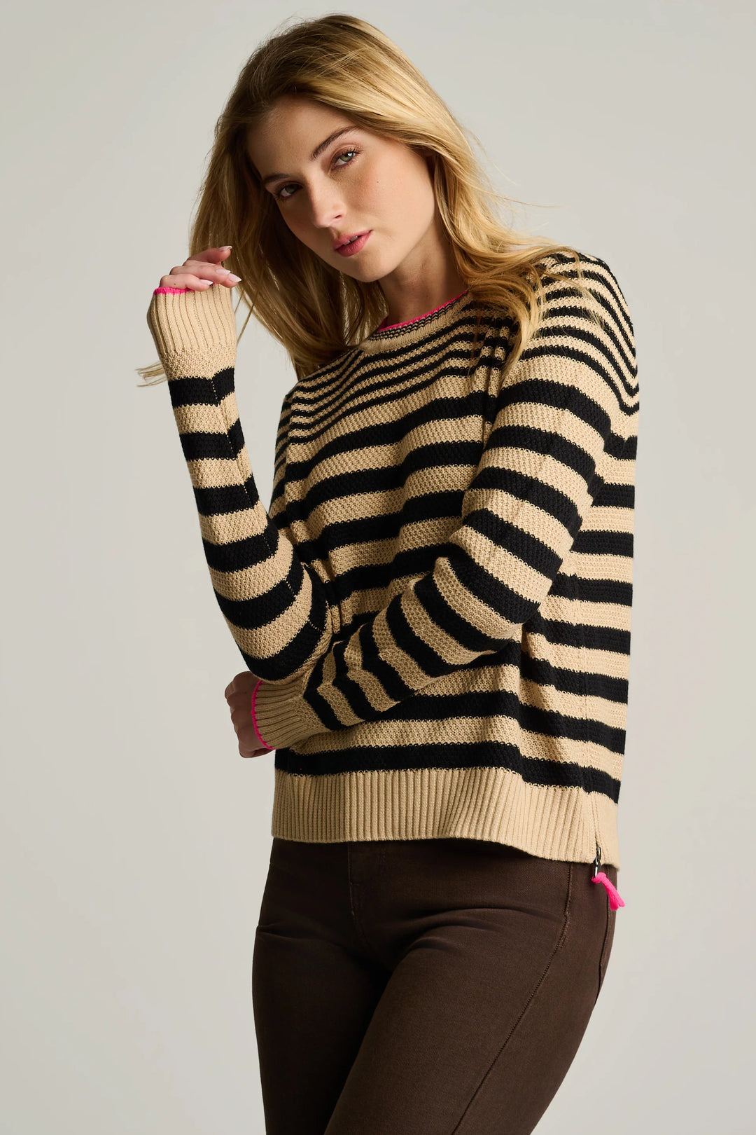 Lisa Todd Stripe Idol Sweater in Sable Black Stripe cotton knit crewneck