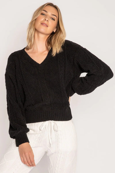 Long Sleeve Cable Lounge Top Front Pose.