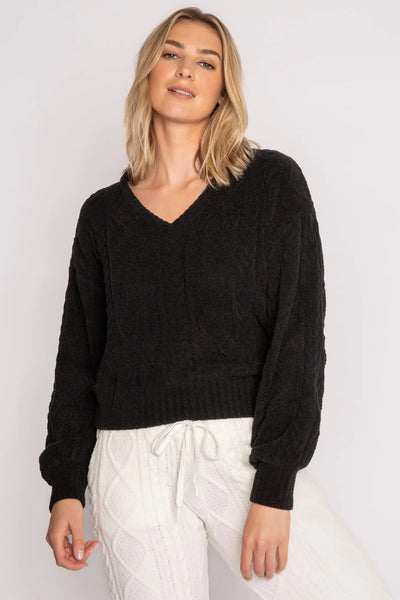 Long Sleeve Cable Lounge Top Front.