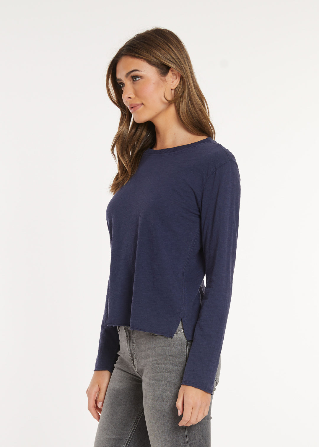 Mododoc Long Sleeve Cropped Boxy Tee Vibrant Navy 2