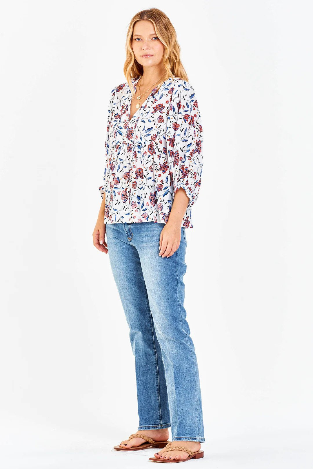 Malia V-Neck Top Lotus Trail Full Front.