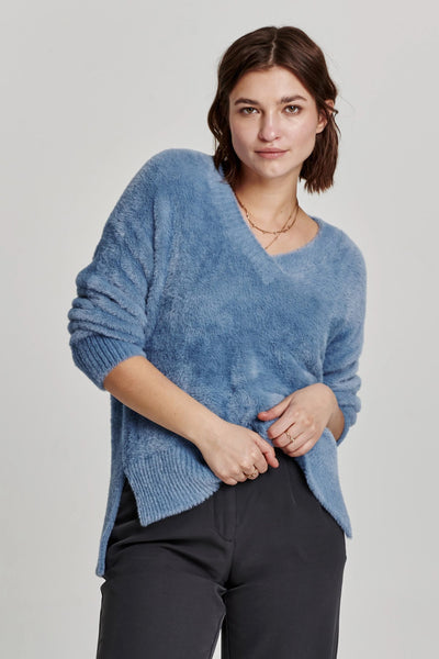 Margarita V-Neck Long Sleeve Sweater Dusty Blue Front.