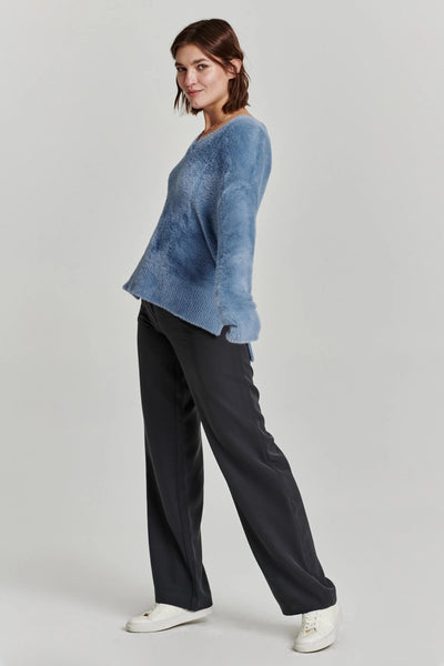 Margarita V-Neck Long Sleeve Sweater Dusty Blue Full Side.
