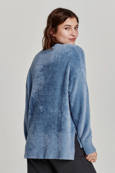 Margarita V-Neck Long Sleeve Sweater Dusty Blue Back.