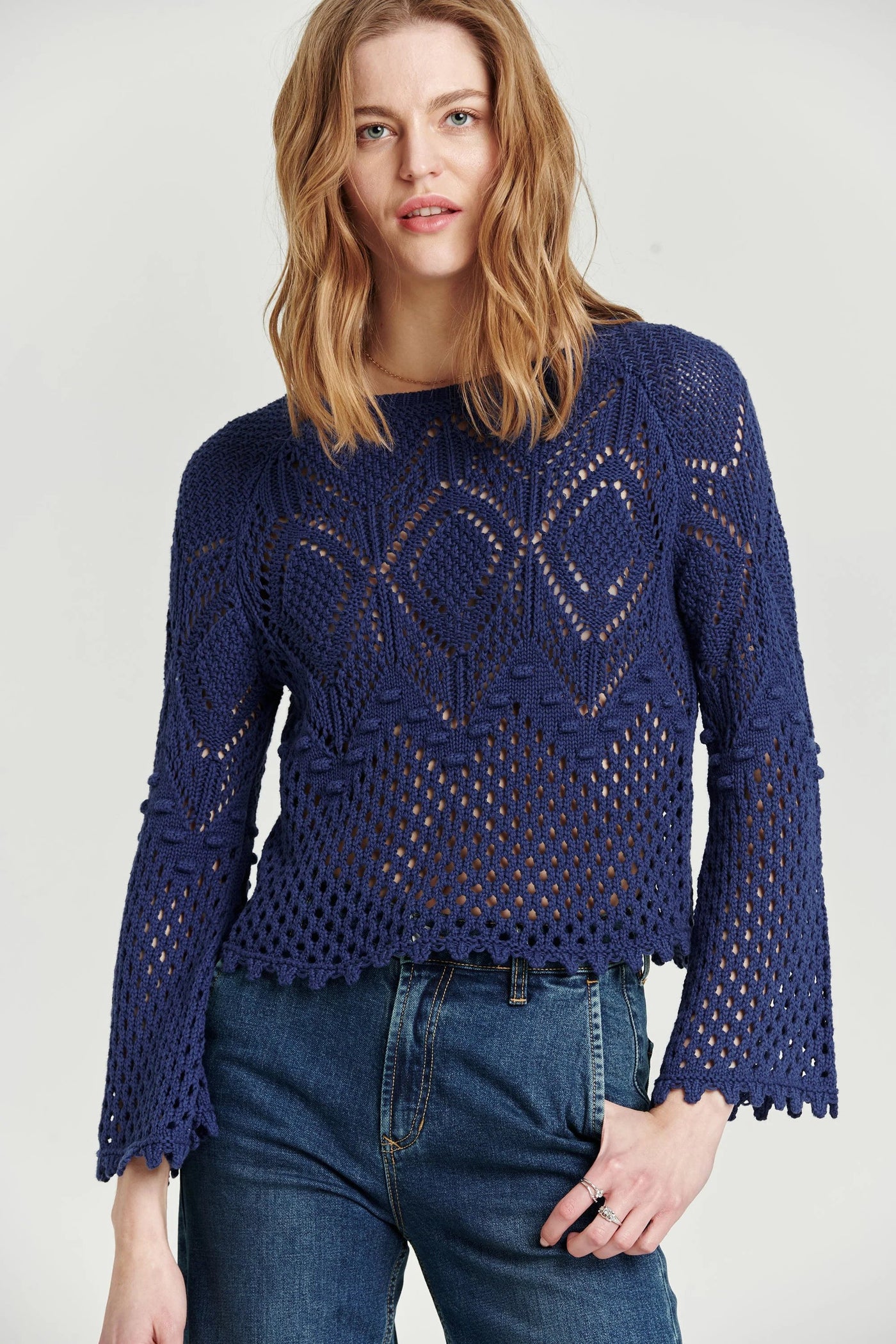 Another Love Marissa Crochet Mesh Sweater Front.
