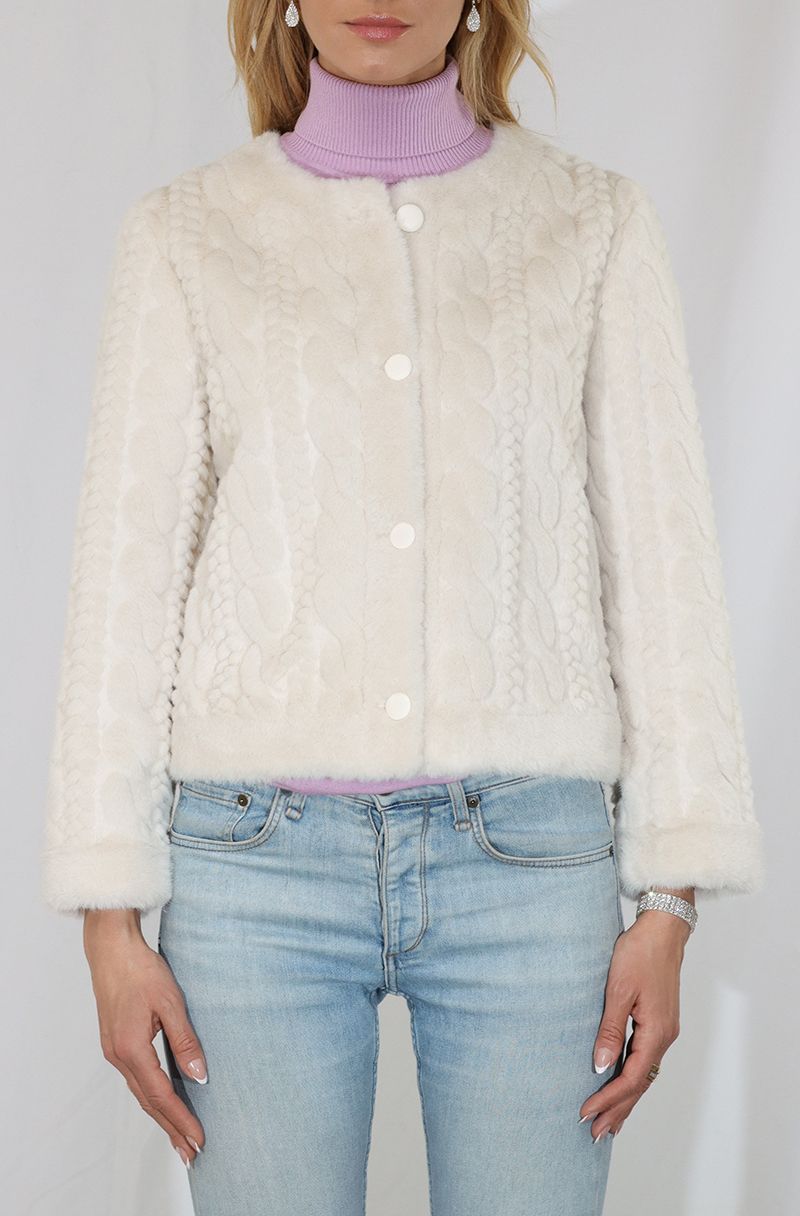 Metric Knits Cable Pattern Faux Fur Jacket  2