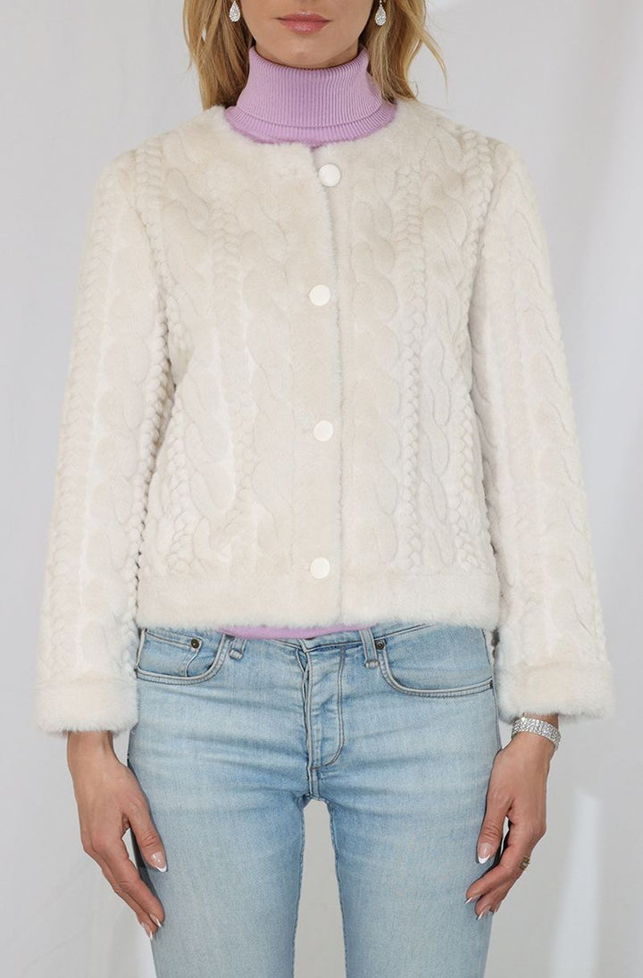 Metric Knits Cable Pattern Faux Fur Jacket  2