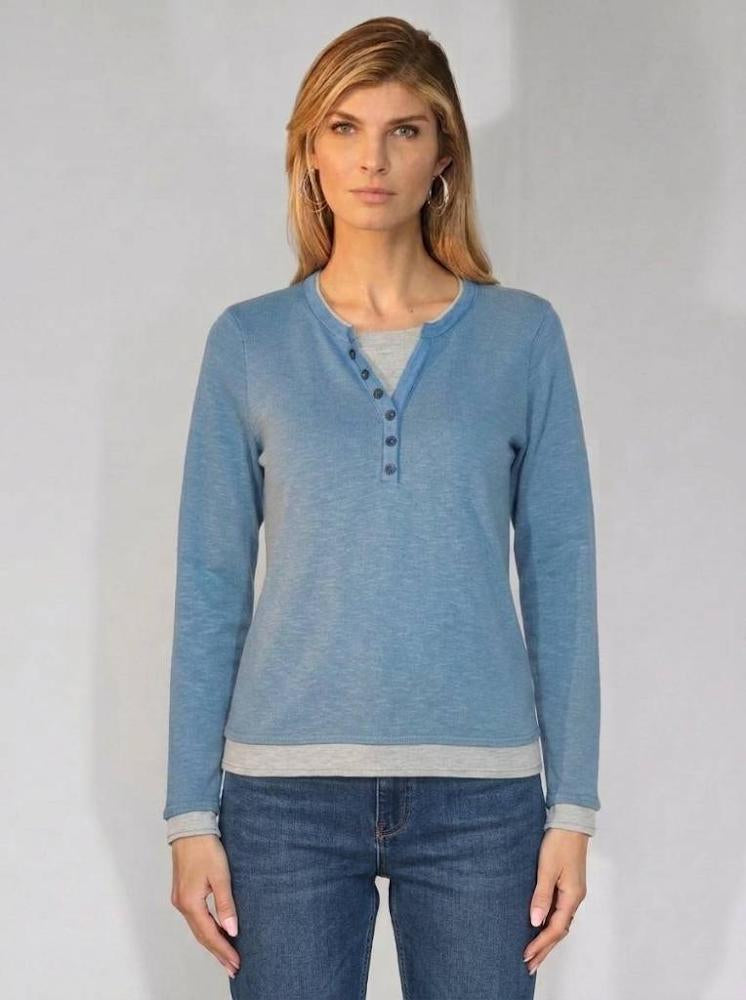 Metric Knits Layered Look Henley Pacific Blue 2
