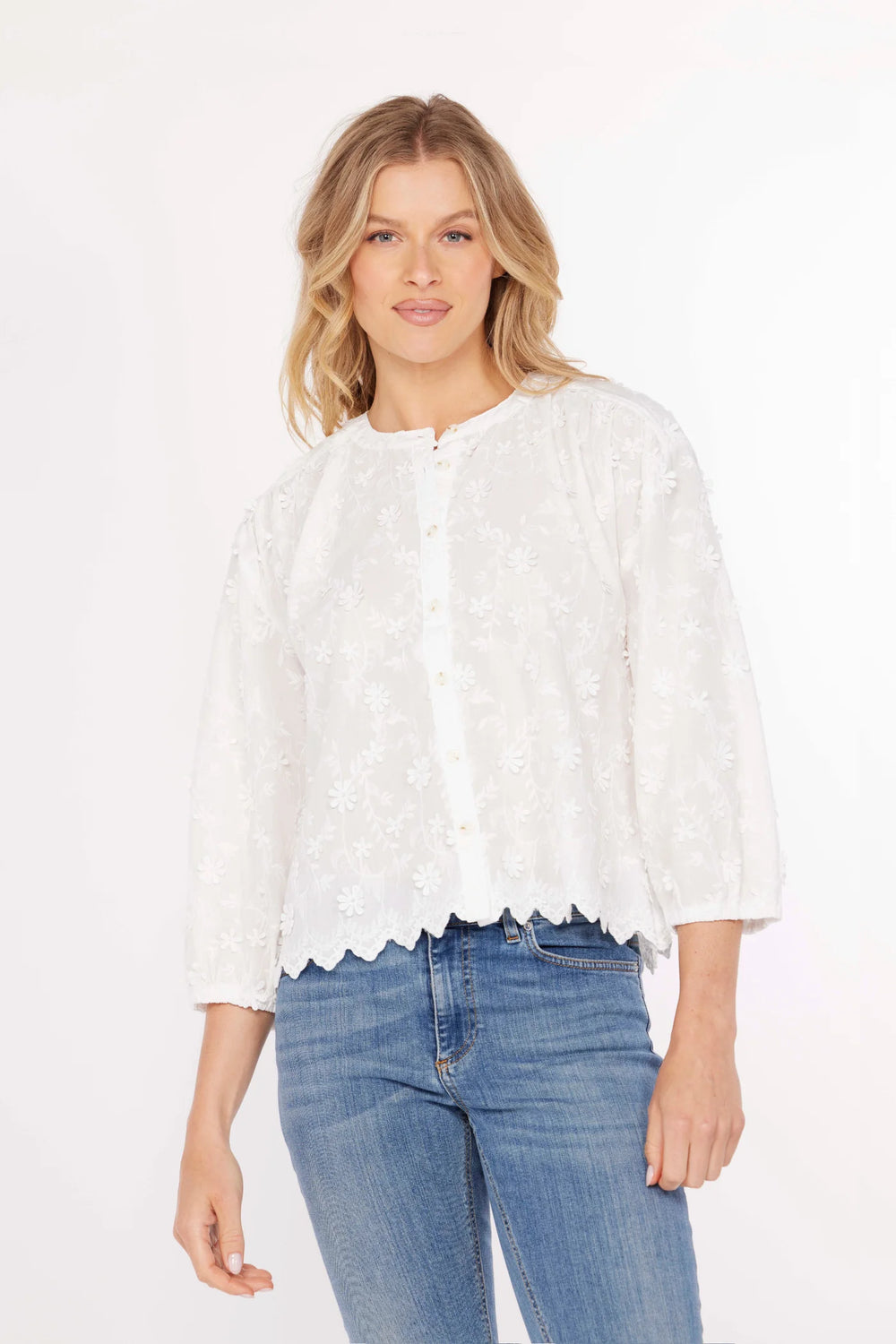 Mododoc 3/4 Sleeve Crew Lace Top 1