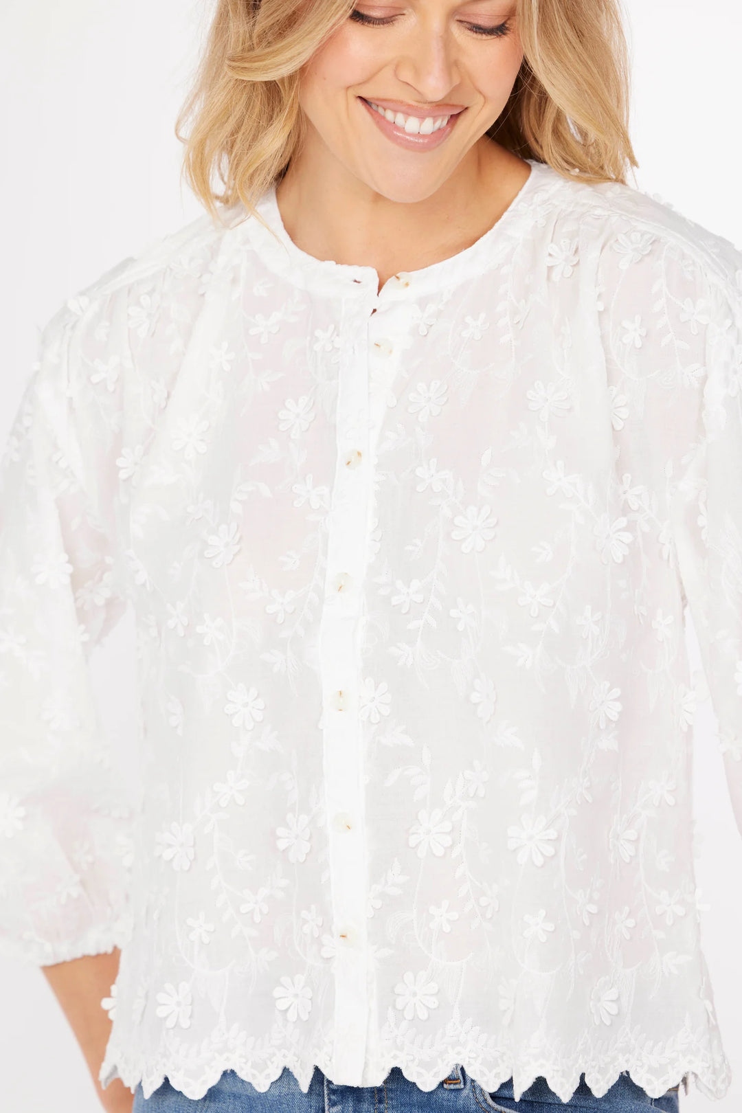 Mododoc 3/4 Sleeve Crew Lace Top 3